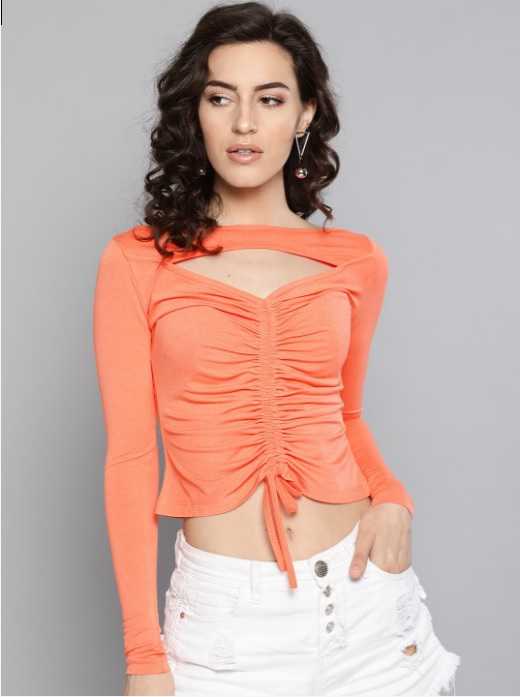 Peach Solid Fitted Top 