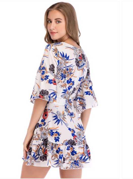 White & Blue Floral A Line Dress 