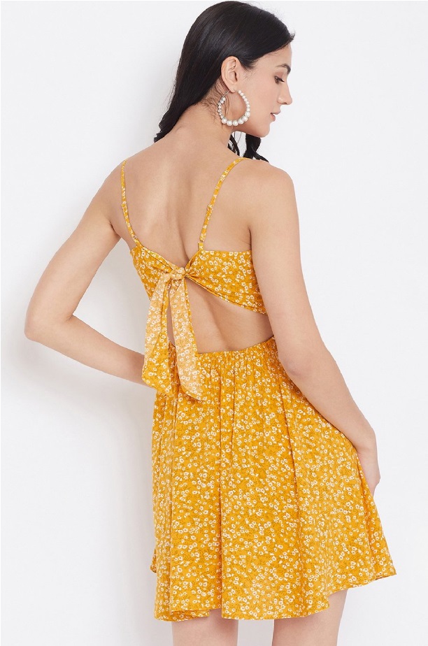 Yellow Printed Fit & Flare Dress 
